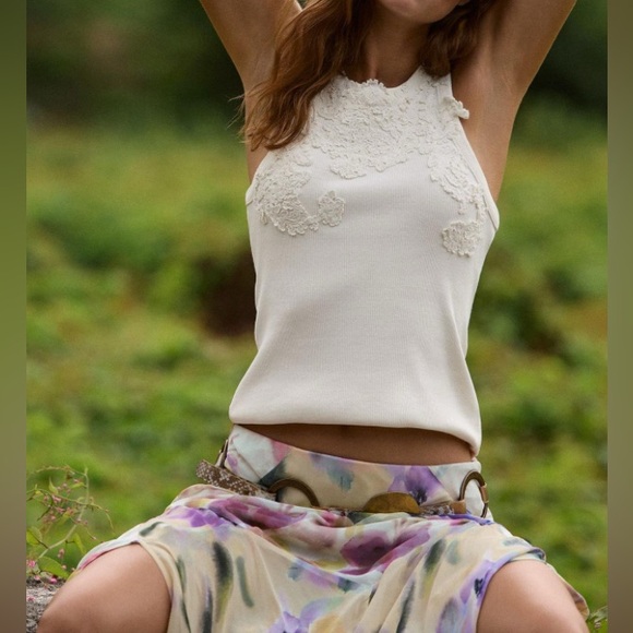 🤍Anthropologie The Pippah Lace Applique Tank Size XXS - Picture 2 of 11